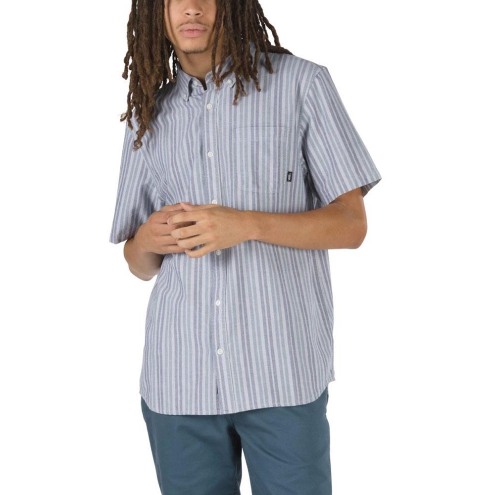 Vans Anton 100% Cotton Blue Striped Short Sleeve Button Down Shirt